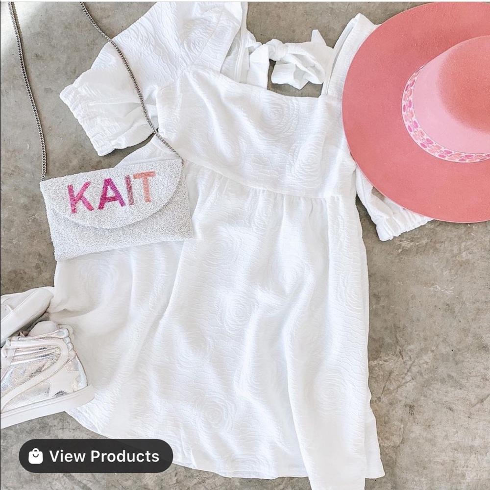 White floral square neck Babydoll Dress